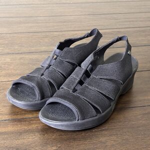 Bzees Finale Sandals Woman's Size 11 M Elastic Strappy Black Wedge Shimmer Shoes